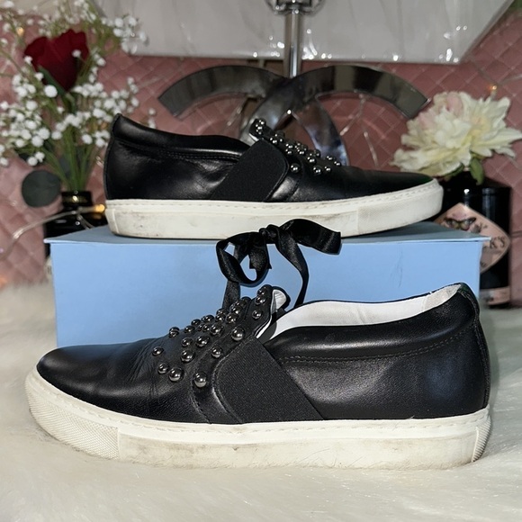 Authentic LANVIN BLACK CALF LEATHER SLIP ON SNEAKER WITH STUDS SIZE 7 - Picture 4 of 10